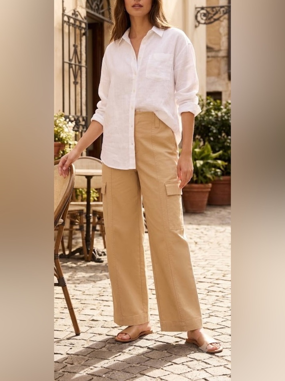 NWT Calvin Klein High Rise Wide Leg Cargo Pants Tan Khaki - Size 12